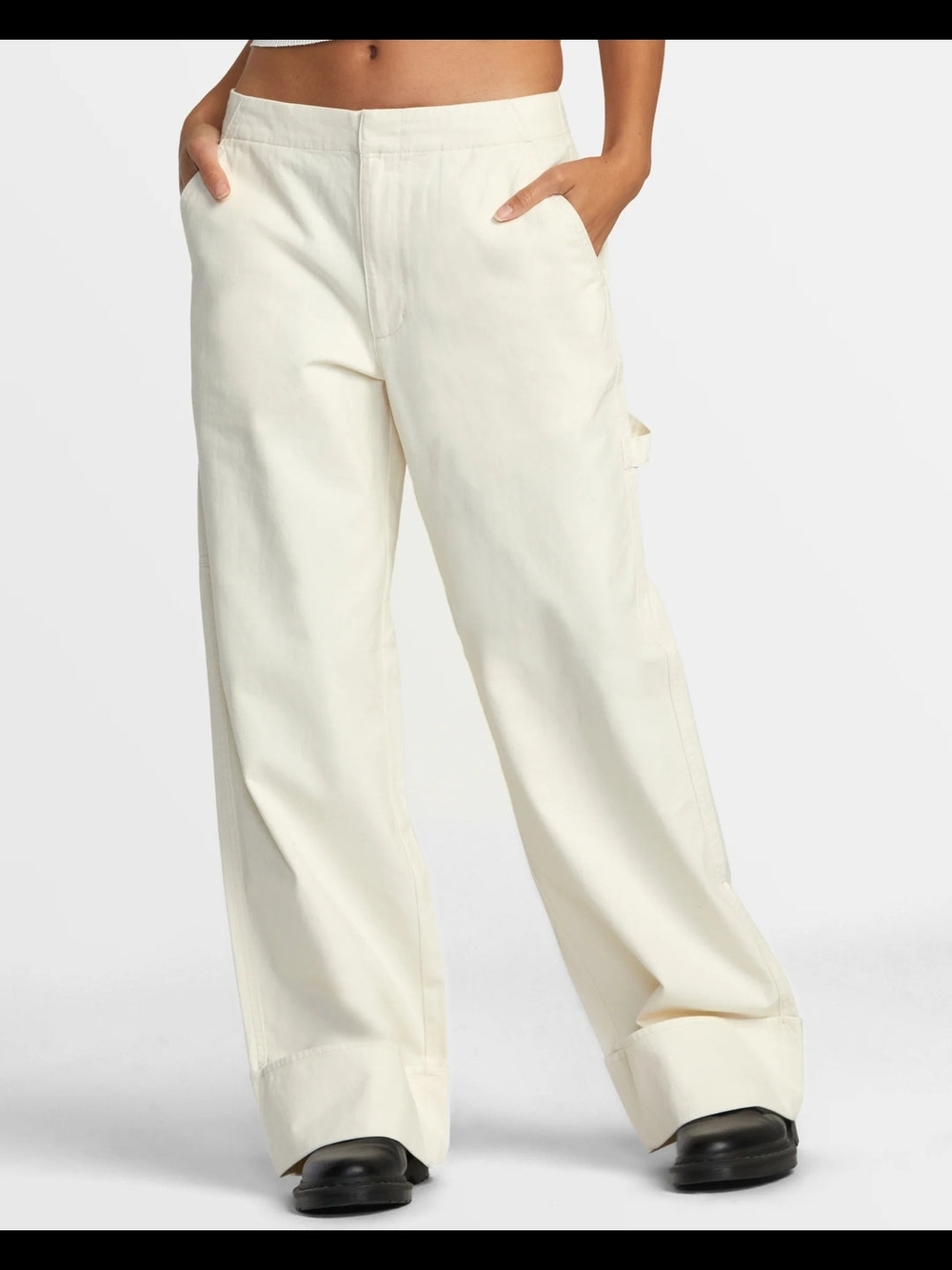 NWOT)RVCA Wide-Leg Cream Carpenter Pants